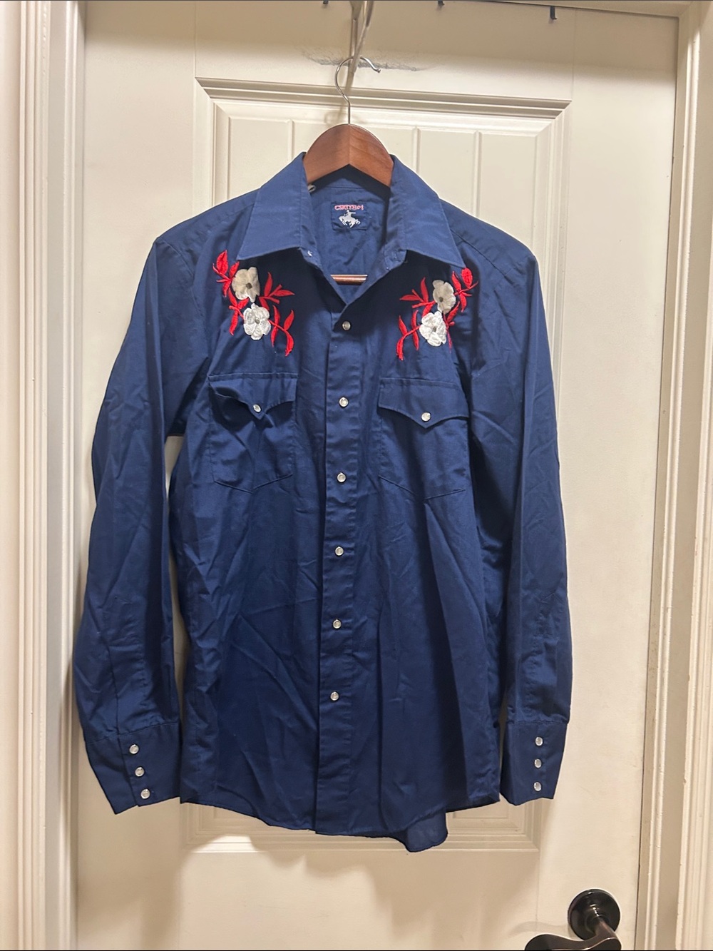Vintage Chute Navy Western Embroidered Long-Sleeve Shirt